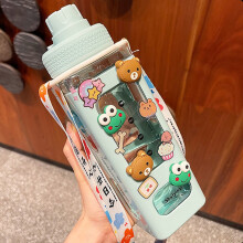 (Green, D) Kids Leakproof Straw Water Bottle