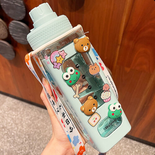 (Green, D) Kids Leakproof Straw Water Bottle