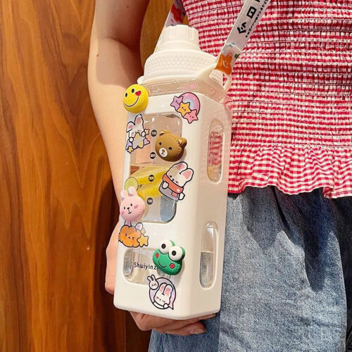 (White, D) Kids Leakproof Straw Water Bottle