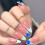 Glossy Pink False Nails with Blue Tips, Zero Pressure 9