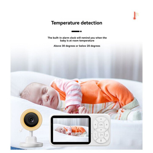 Monitor de Bebê de 3,5 Polegadas com Tela Colorida, Detecção de Temperatura e Som, Interfone com Vídeo, Visão Noturna e Vigilância de Segurança 2