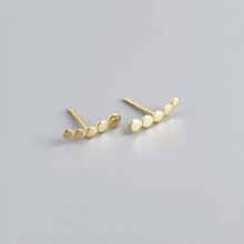925 Sterling Silver Cute Round Disc Climber Crawler Stud Earrings A4483-Gold