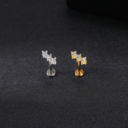 16G ανοξείδωτο ατσάλι χρυσό Labret Stud CZ Lip Helix Conch Tragus Piercing Κοσμήματα-1-Ασημί