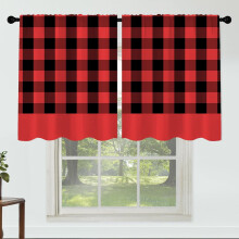 Buffalo Check Curtains 27"x24", 2 Panels, Black & Red Plaid, Rod Pocket, Kitchen & Bathroom – Compatible with Standard Rods