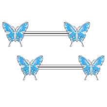 Nipple Barbell 14G Stainless Steel Butterfly Ring Pink 1