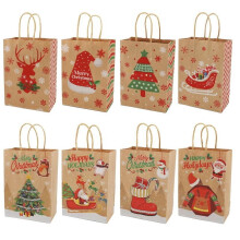 Sacs cadeaux de Noël avec poignées (lot de 24), 8 modèles différents, en papier kraft, pour les fêtes de fin d'année. Petits sacs d'emballage
