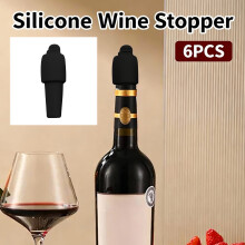 6-Pc Silicone Wine Stopper Set with Handle, 4 Colors, Leak-Proof for Wine, Champagne & Beer – Compatible with Standard Bottles