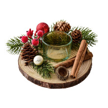 Centro de mesa navideño con portavelas, bayas rojas y piñas – Decoración de mesa, estilo corona de Adviento