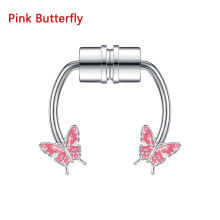 16G Magnetic Clip on Nose Ring Stainless Steel Non Piercing Septum Rings Jewelry-Pink Butterfly