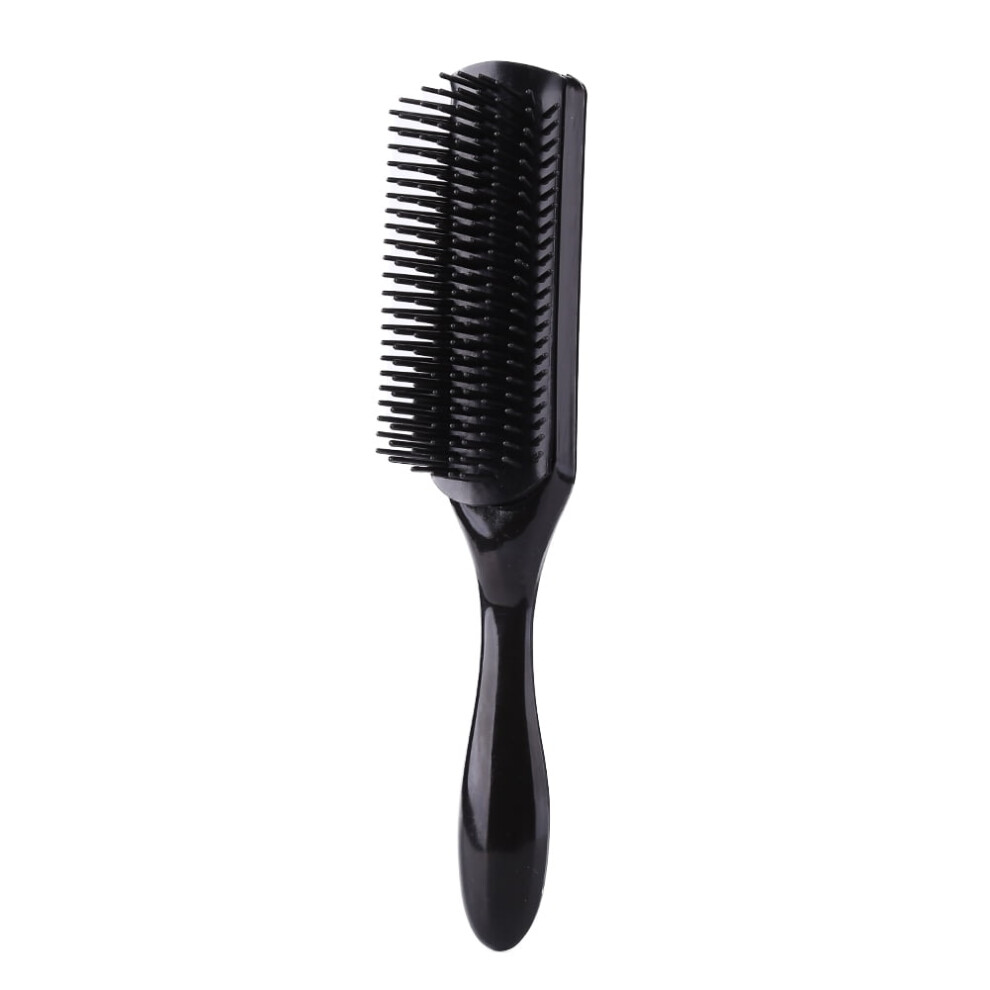 9 Rows Styling Brush Straight Curly Hair Detangling Massage Comb (Black)