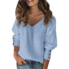 Women's V-Neck Long-Sleeve Knit Sweater Lightweight