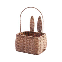 Easter Storage Basket, Hand-Woven Picnic Basket for Snacks Eggs, Children's Gift and Spring Holiday Container, 7.9x6.3x12.6 inch
