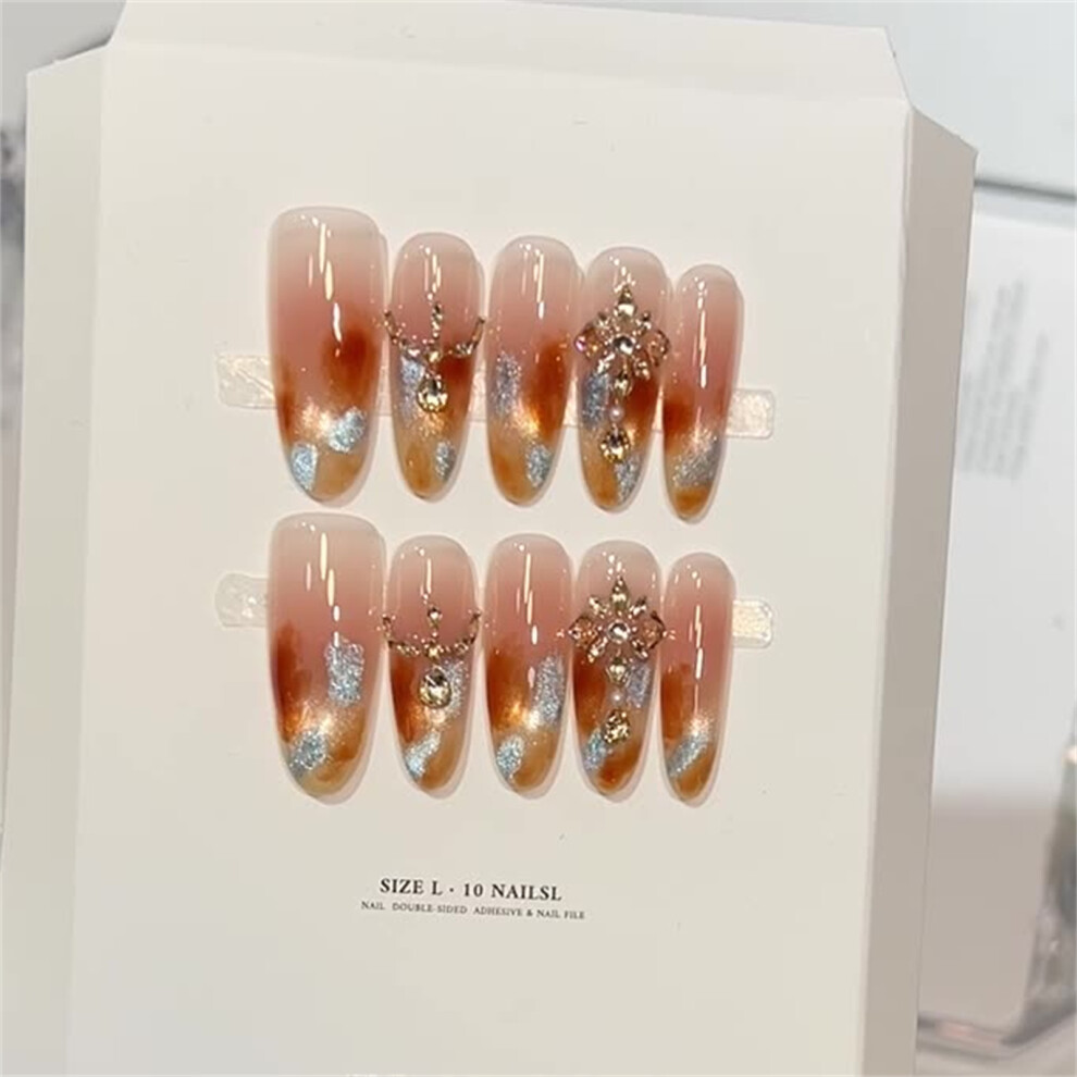 Dachuang Beauty Amber (1247 Glow Oval, M) 10Pcs Glow Cat Eye Press On Nails