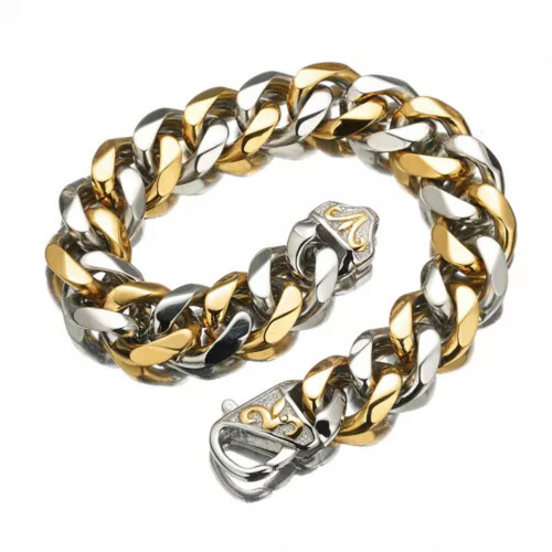 Pulseira masculina de aço inoxidável polido, modelo Curb Cuban Chain, de 7" a 11", ideal para presente - Pulseira de 10 polegadas - 13 mm - Prata e