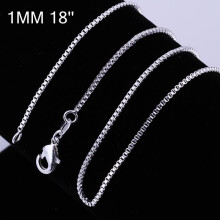 (18 Inch) 925 Silver Box Chain Necklace for Men & Women