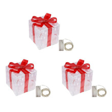3X Christmas Glowing Gifts Box Decoration Ornament with Bow Lighting Box Outdoor Light Lighting Xmas 2024 A