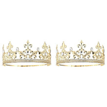 2X Gold King Crown for Men Adjustable Imperial Medieval Birthday Crown Prom Kings