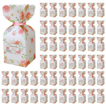 100 Pièces Motif Floral Bonbons Boîtes de Mariage Douche Nuptiale Bébé Fête D'Anniversaire Faveur Boîte-Cadeau avec 100 Pièces Ruban Rose Clair
