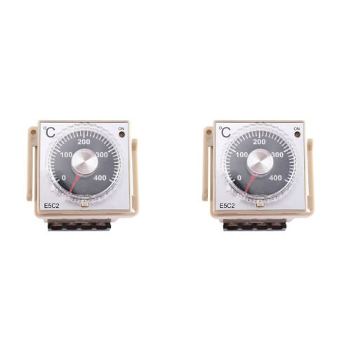 2PCS E5C2 Guide Rail Type Temperature Controller 220V 0-399 Digital Display Pointer Control (B)