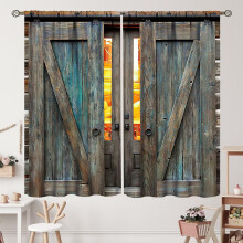 Rideaux de porte de grange style planches de bois bleu-gris 2