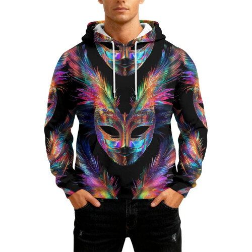 Herren Langarm-Kapuzenpullover mit Print, Schwarz, Größe L