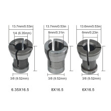 Conjunto de 3 adaptadores de pinça para fresa/roteador elétrico de 6/6,35/8 mm, acessórios para ferramentas elétricas.