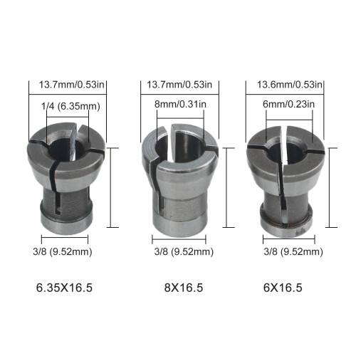 3 τεμάχια προσαρμογέας τσοκ κολάρο 6/6.35/8mm χάραξη μηχανή κοπής ηλεκτρική φρέζα
