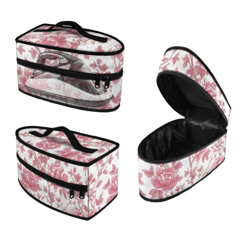 Sac de rangement en fer rose avec fermeture éclair et poignée