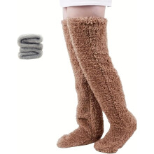 Chaussettes hautes en duvet d'oie pour Noël – Chaussettes douillettes et moelleuses jusqu'aux cuisses, avec ouverture pour la semelle, guêtres
