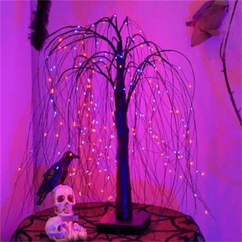 Ιτιά 20" για το Halloween με φώτα LED, μαύρη ψάθα, εσωτερική/εξωτερική διακόσμηση,