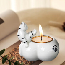 Bougeoir en céramique blanche en forme de chat 3,5 3,66 pouces