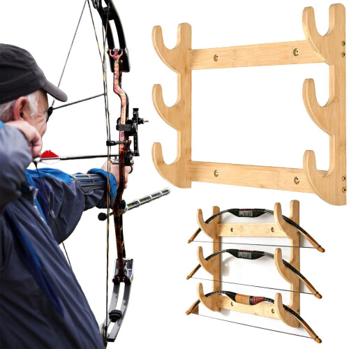 Wooden Wall-Mount Bow Rack for Recurve Compound Longbow 1