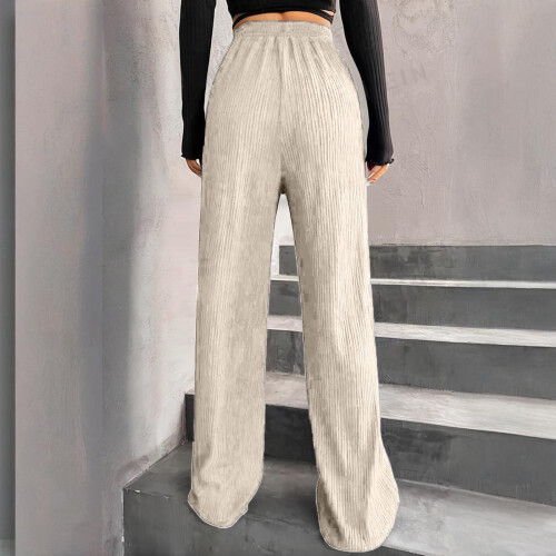 Pantaloni da jogging da donna a vita alta e gamba larga con elastico a coste 2