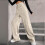 Pantaloni da jogging da donna a vita alta e gamba larga con elastico a coste 4