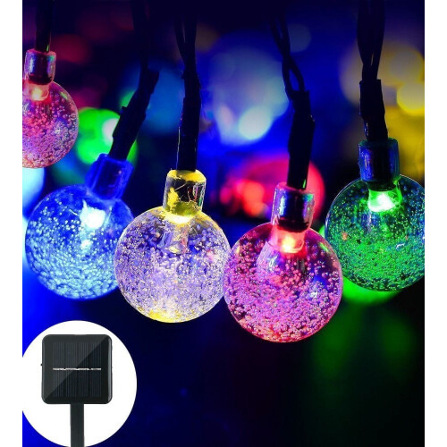 Luci solari a stringa con globo di cristallo bianco, 30 LED