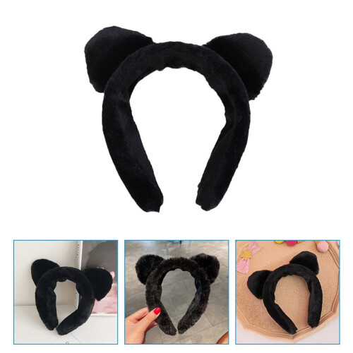 Black Plush Cat Ear Headband Soft Comfortable