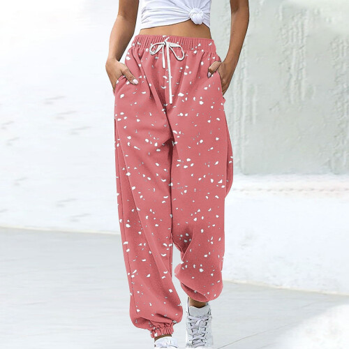 Women's Printed Drawstring Jogger Pants Color Blocked