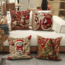 Housses de coussin de Noël rouges en tissu doux, lot de 4, 45 x 45 cm