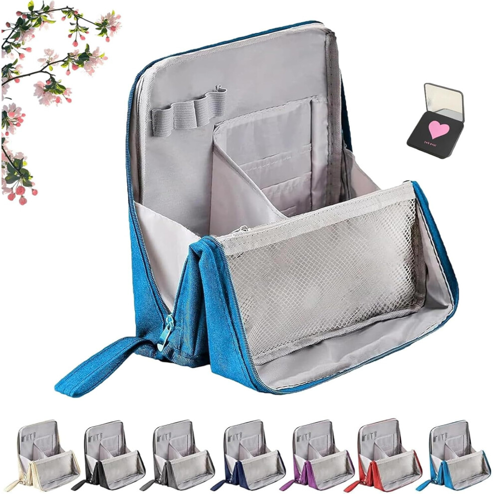 Large Capacity Waterproof Oxford Cloth Standing Makeup Bag with Compartments, Portable Toiletry & Brush Organizer