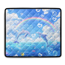 Washing Machine Top Dust Cover, Anti-Scratch Protector Pad (24x19.7"), Dolphin Rainbow Design
