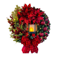 LED Christmas Wreath with Red Poinsettia Berries 15.8 inch