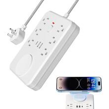 6-Outlet Power Strip with 3 USB (2A+1C), 15W Qi Wireless Charging, 5FT Cord, Surge Protection | compatible with Anker Charging Station