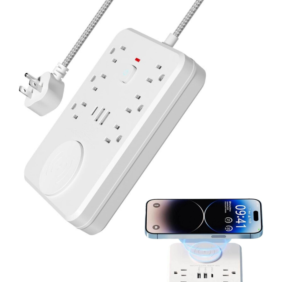 6-Outlet Power Strip With 3 Usb (2A+1C), 15W Qi Wireless Charging, 5Ft Cord, Surge Protection | Compatible With Anker Charging Station 9482726293828