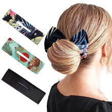 3-Pc Hair Bun Maker Set: Flexible Donut Buns, Lazy Curler Clips, French Style Accessories for Women & Kids (Black/Navy/Khaki)