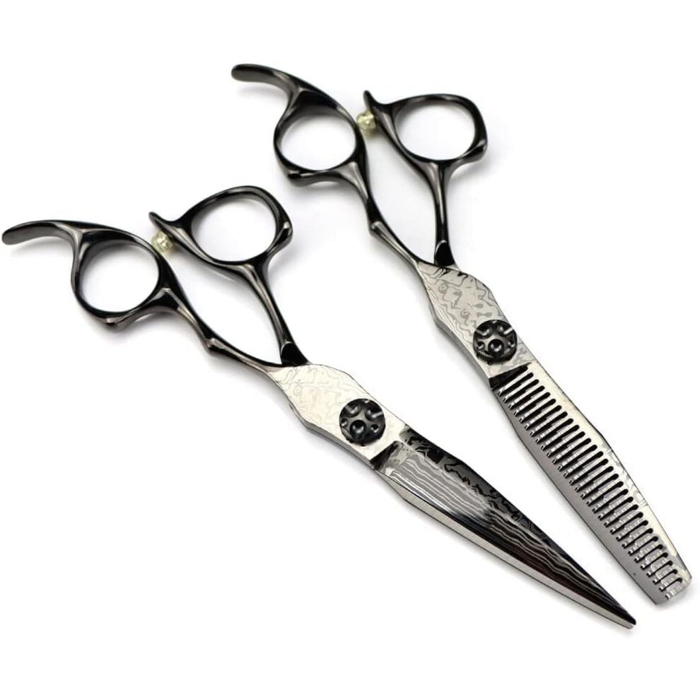 Black Hair Cutting, 6 Inch Professional Damascus Steel Scissor Haircut Thinning Barber Cutting Shears Hairdressing Hair Cutting Tools