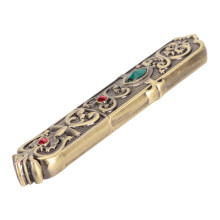 Vintage Needle Case Rhinestone Tube 1.5x9cm Bronze