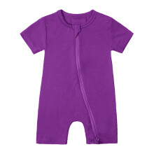 Baby Boys Girls Romper Jumpsuit Zipper Short Sleeve Sleeper Pajamas Outfit Dark Purple 0-3 Months