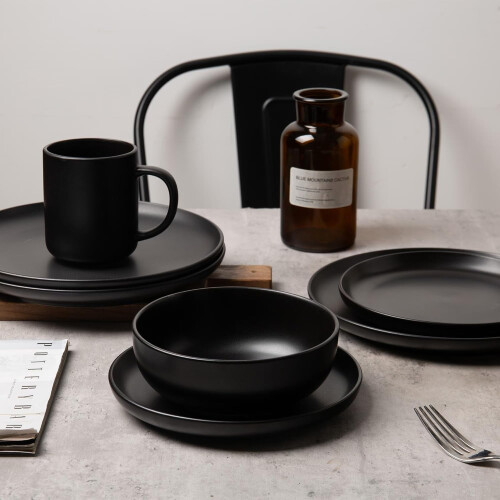 Stoneware Dinnerware Set Matte Glaze 12 pcs for 4 2
