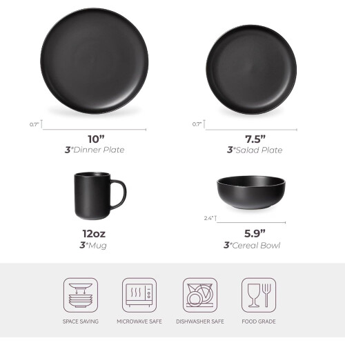 12-Piece Matte Glaze Stoneware Dinnerware Set 2