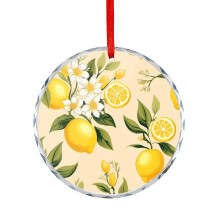 Yellow Lemon Glass Christmas Ornament, 3.15" Round